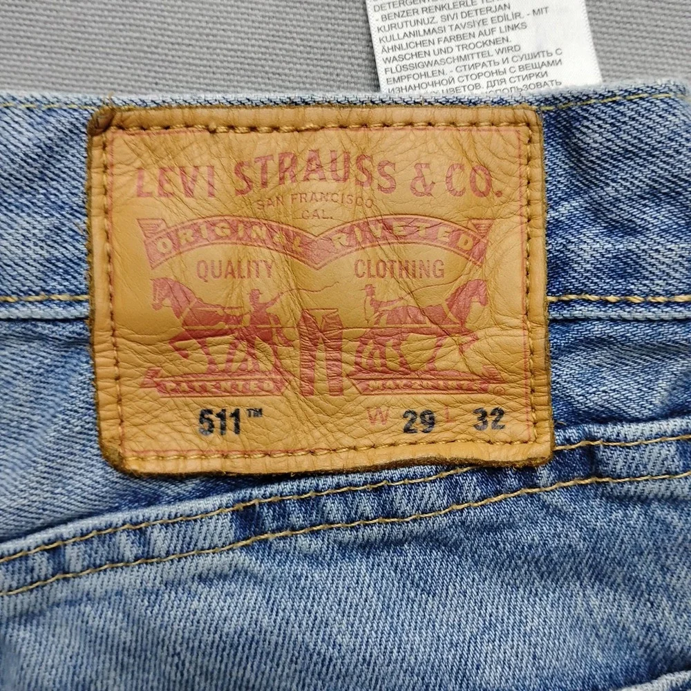 Levis 511 Slim Fit Jeans Mens 29x32 Light Wash Distressed Denim 32-3455
